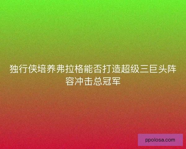 独行侠培养弗拉格能否打造超级三巨头阵容冲击总冠军